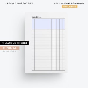 Pocket Plus Fillable Inbox printable planner, Pocket XL Task Manager, Brain dump printable, Printable Inbox planner insert
