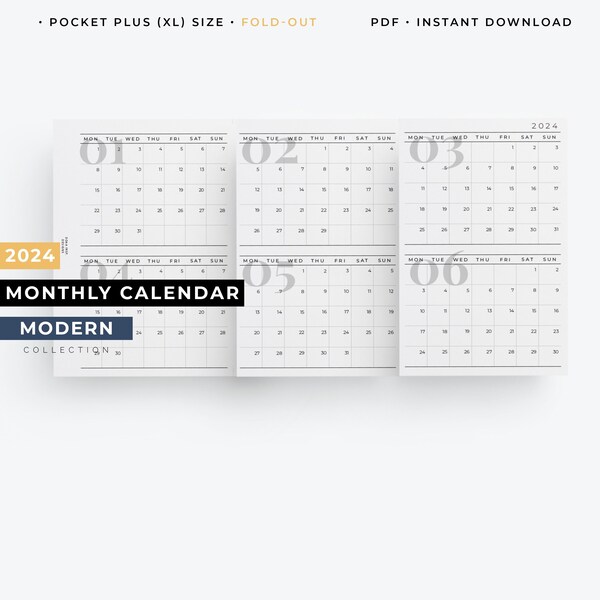 2024 Foldout monthly calendar pocket plus size, Pocket xl monthly planner, 2024 monthly calendar