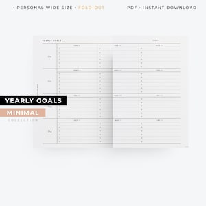 Personal wide Foldout yearly goals planner printable, 2022 goal setting inserts