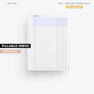 A6 Fillable Inbox printable planner, brain dump insert,A6 tasks list printable, A6 categorized lists, gtd system insert