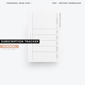 Personal Wide Subscription Tracker Insert - Minimal Printable (PDF)
