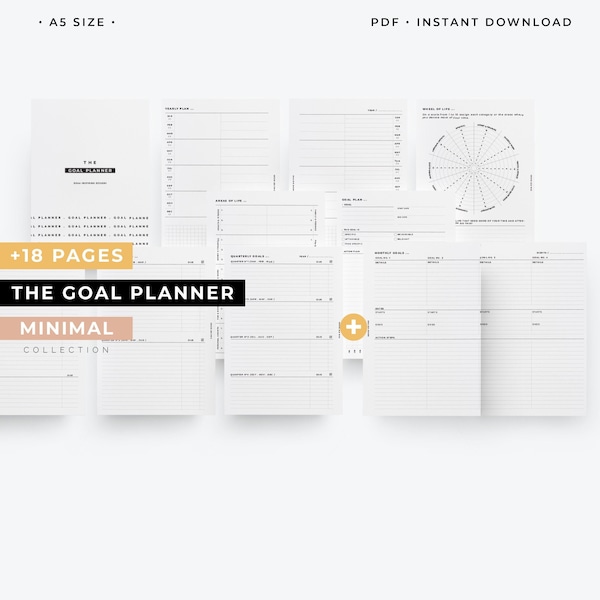 A5, Goal planner printable, A5 goal setting template, A5 new year resolution planner, A5 Quarterly goals insert