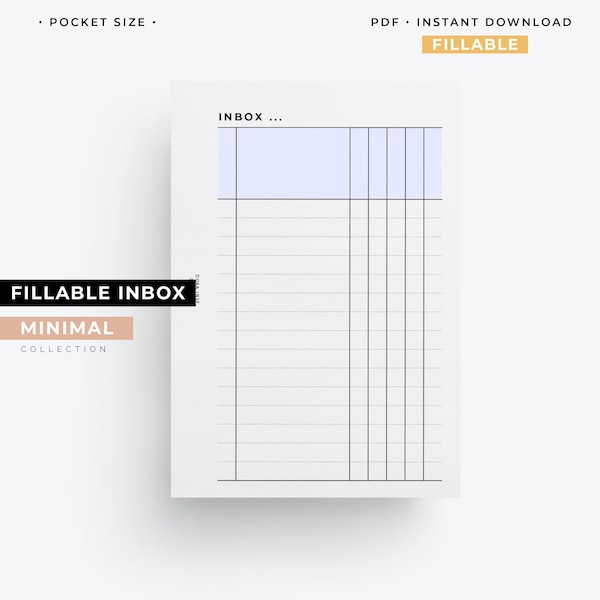 Pocket size, Fillable Inbox insert printable planner, categorized lists for pocket size planner, pocket size GTD insert