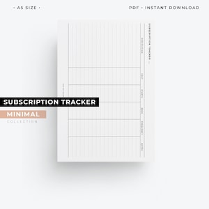 A5, Subscription tracker insert, A5 subscription log, A5 financial planner printable planner