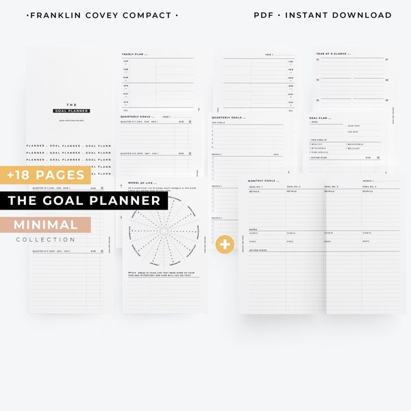 FCC, Goal planner printable, Franklin Covey compact goal setting template, Yearly planner, FC compact Quarterly goals insert
