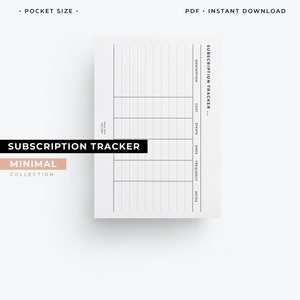 Pocket size, Subscription tracker insert, subscription log, financial planner printable