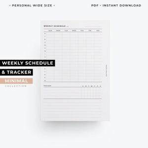 Personal Wide weekly schedule with daily tracker planner printable, minimal layout WO1P, weekly planner 2022