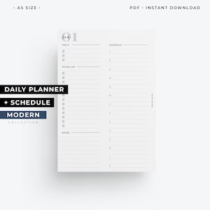 A5 Daily schedule planner, A5 daily insert, Day on one page printable