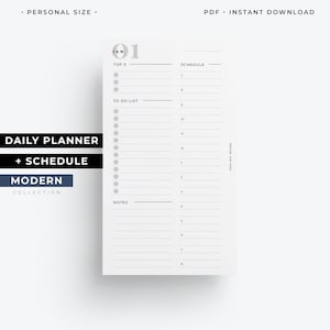 Personal size daily agenda, daily planner refill, daily to do list, daily schedule planner