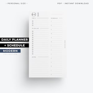 Personal size daily agenda, daily planner refill, daily to do list, daily schedule planner image 1