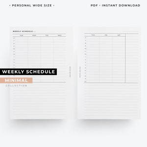 Personal Wide weekly hourly schedule, Time blocking template, minimal layout