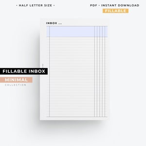 Half Letter, Fillable Inbox insert printable planner, inbox tracker for Half letter planners, Half Letter gtd inserts