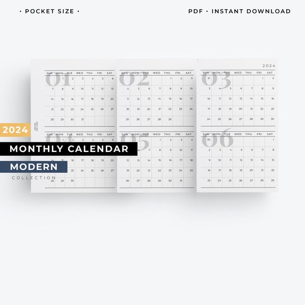 Pocket size 2024 foldout yearly calendar, 2024 year at a glance, 2024 foldout monthly calendar