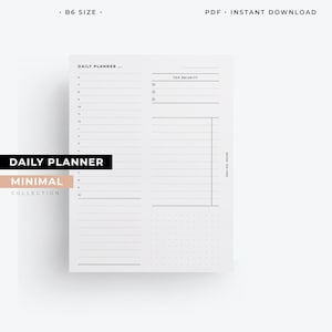 Daily planner B6 insert, B6 daily agenda, daily schedule hourly schedule