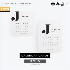 Cartões de calendário 2025 - Coleção Bold | Inícios de domingo e segunda-feira | Mini calendário de mesa 3x4 e 3 x 3 polegadas