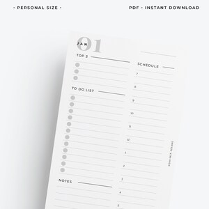 Personal size daily agenda, daily planner refill, daily to do list, daily schedule planner image 3