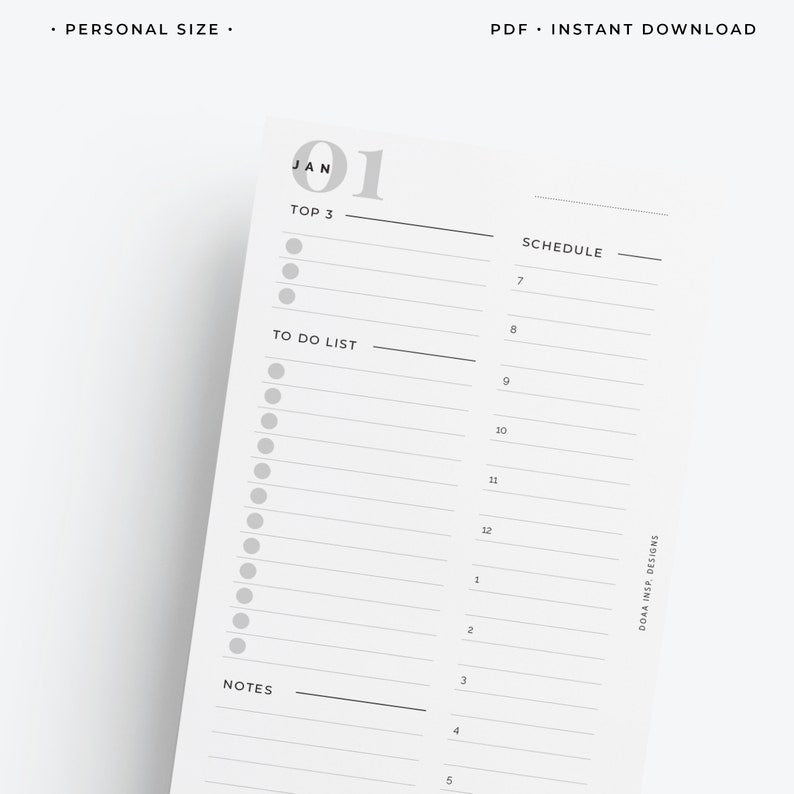 Personal size daily agenda, daily planner refill, daily to do list, daily schedule planner image 3