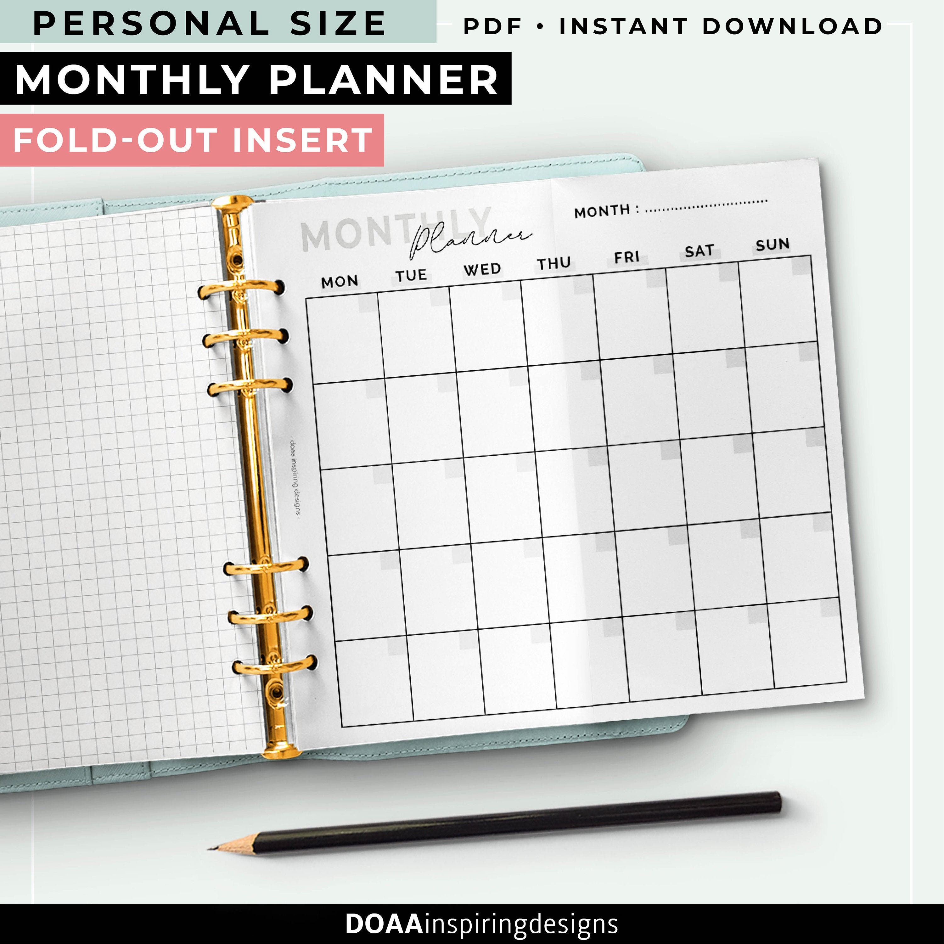 Blank Monthly planner printable Foldout monthly planner Etsy