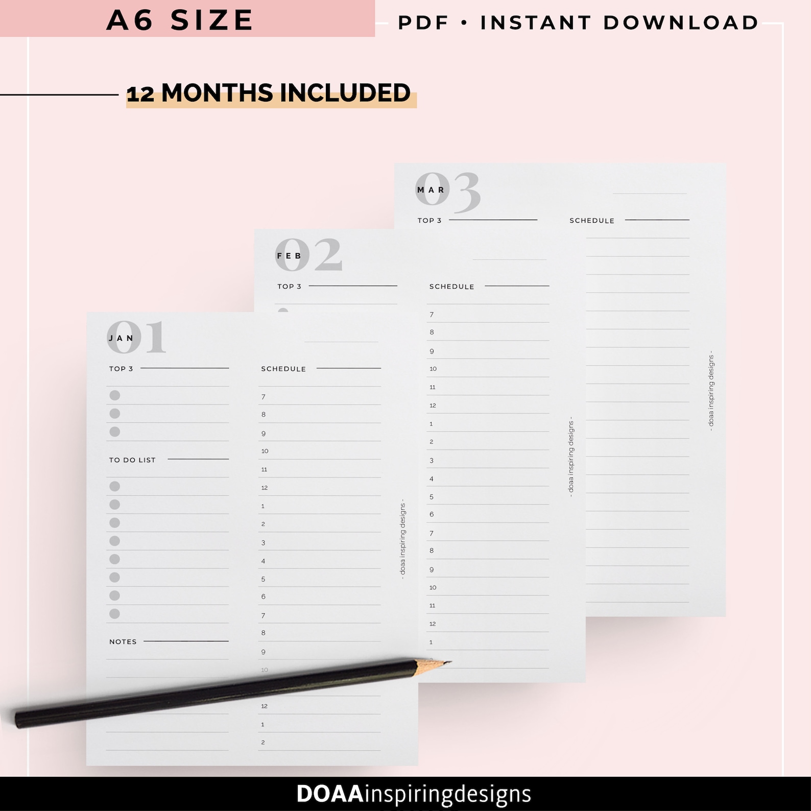 A6 daily planner pages refill pdf day on one page undated Etsy