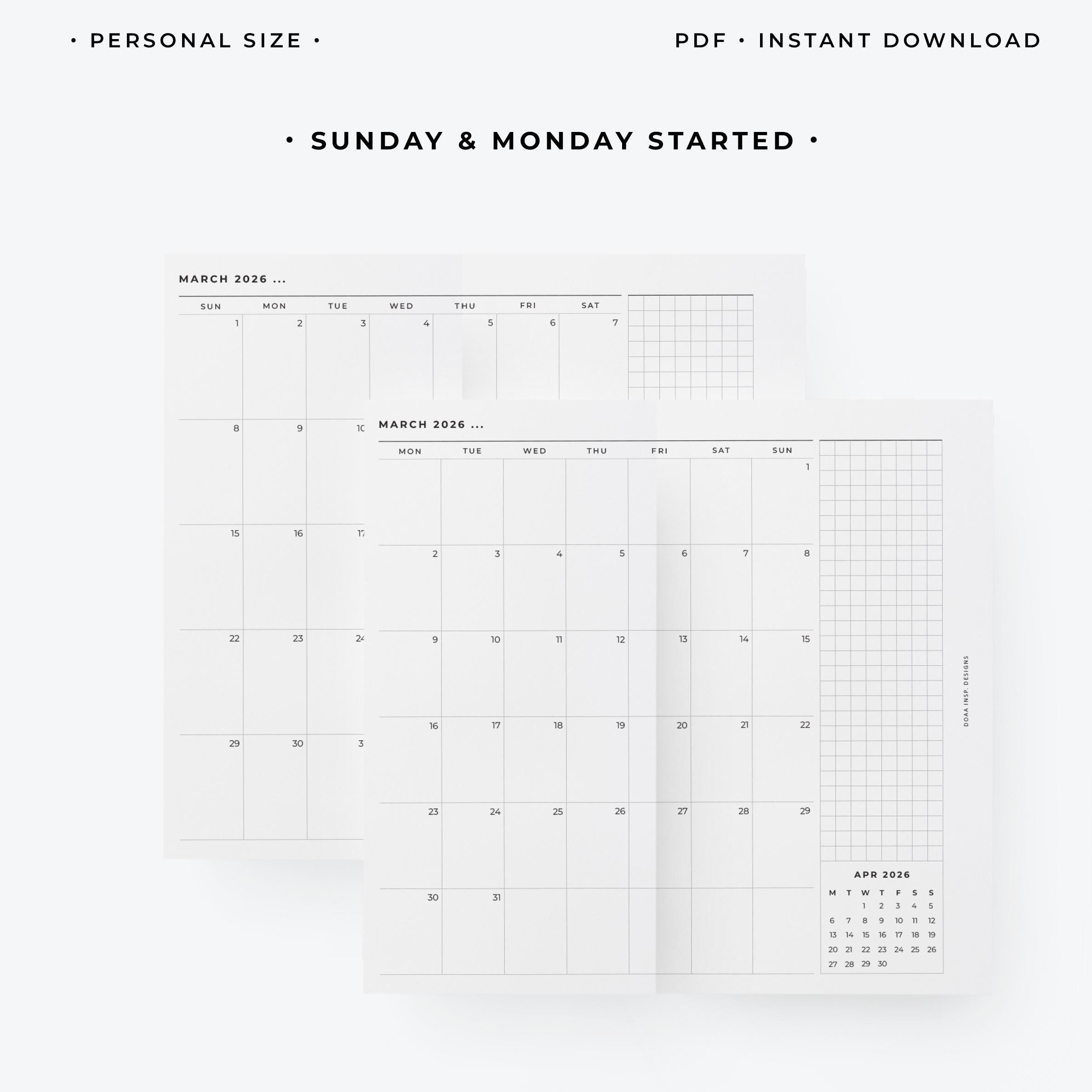 2026 Foldout Monthly Overview Calendar Insert | Personal Size Printable ...