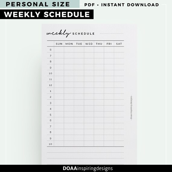 Personal size weekly schedule planner printable weekly | Etsy