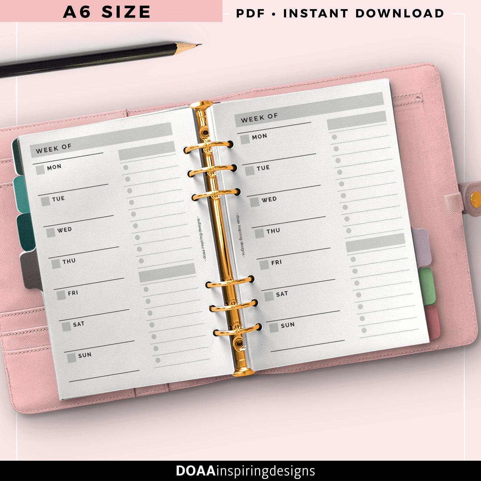 A6 planner inserts Week on one page Etsy