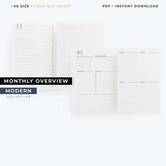A6 Foldout Monthly Overview Insert A6 Planner Refill Etsy