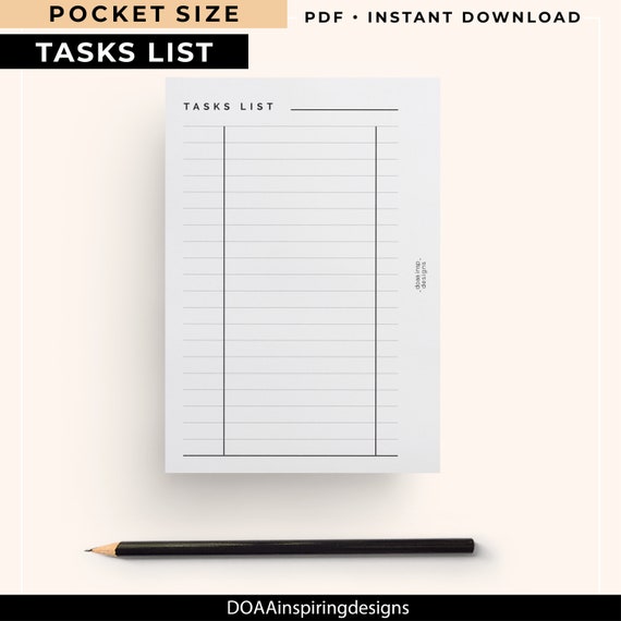 Pocket size to do list printable tasks list insert | Etsy