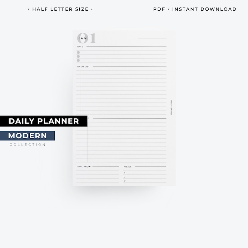 Half Letter Size Daily Planner, Daily Agenda, Daily to Do List, Day on