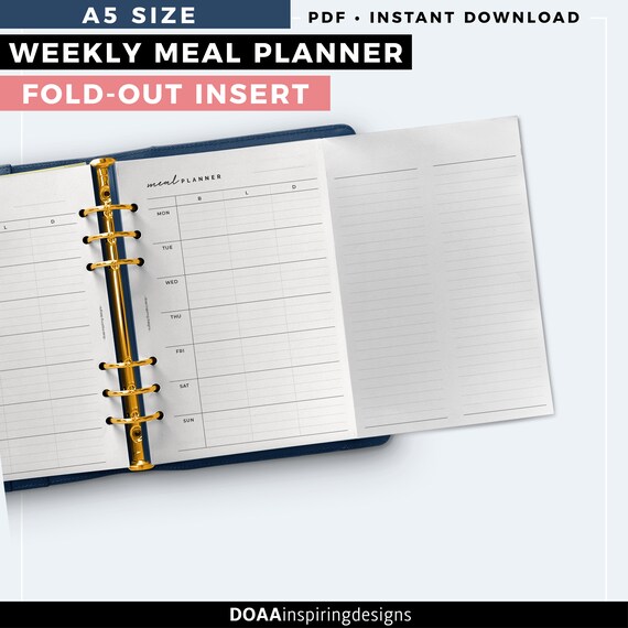 A5 foldout weekly meal planner printable | Etsy