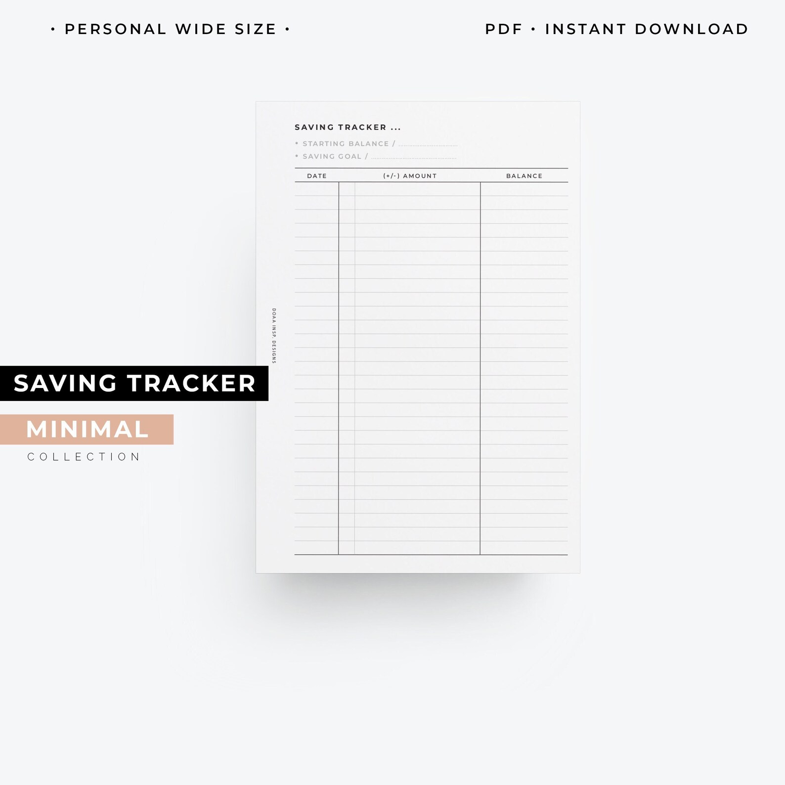 Personal Wide Saving Tracker Printable: Minimal Design (PDF Pattern) - Etsy