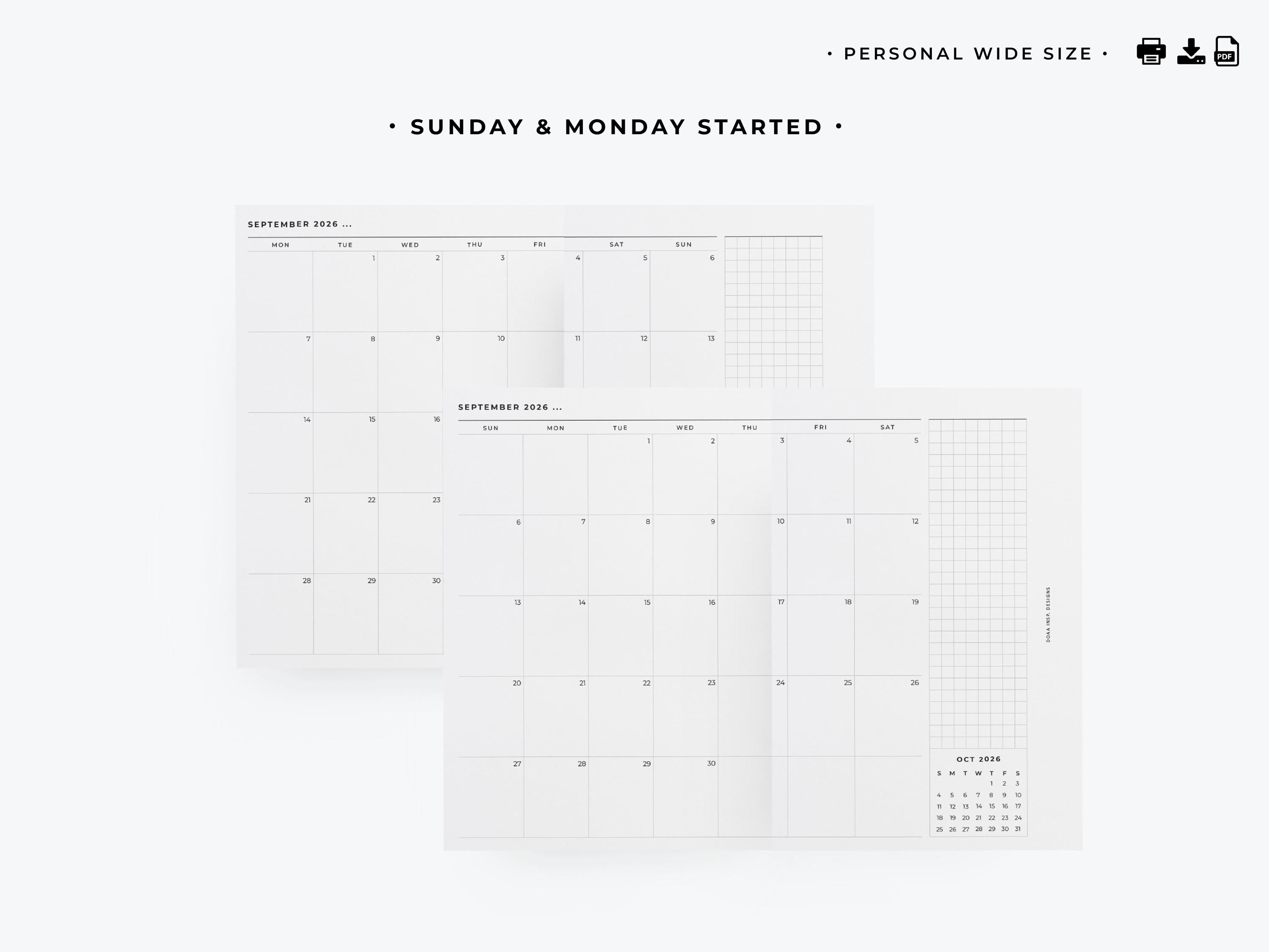 2026 Foldout Monthly Minimal Calendar Insert in Personal Wide Size - Etsy