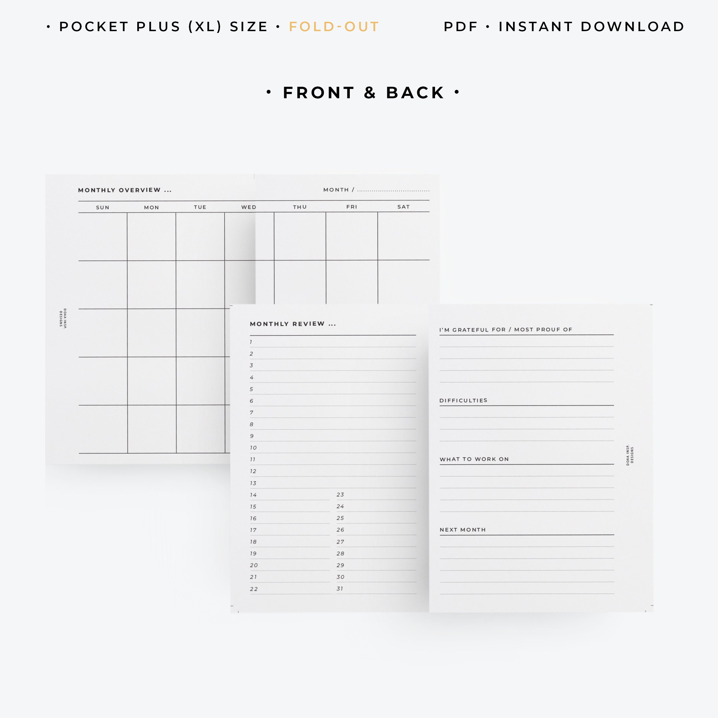 Pocket Plus Size Fold-out Monthly Review Planner Printable - Etsy