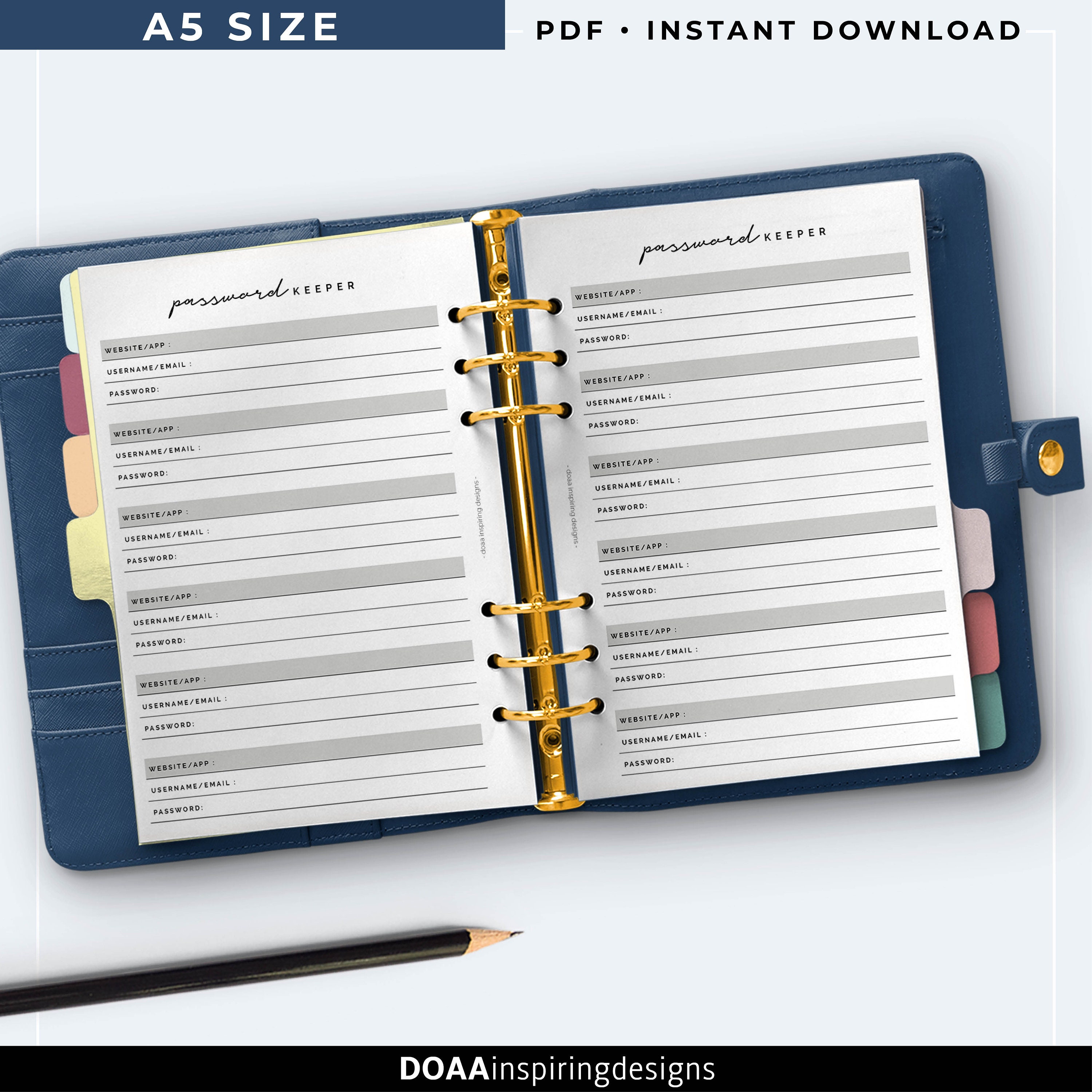 A5 Password Keeper printable password keeper password book Etsy