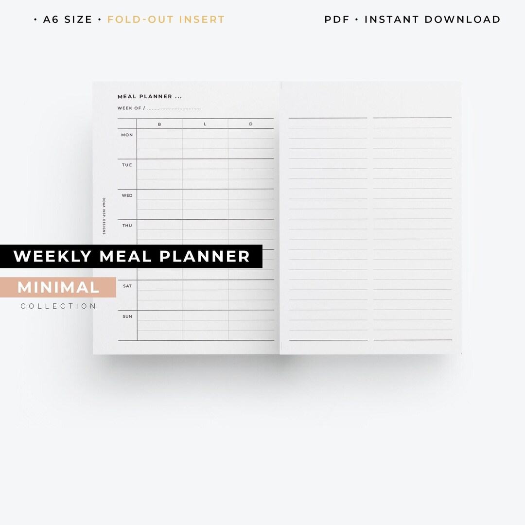 A6 Foldout Weekly Meal Planner, Meal Prep Inserts, Menu Planning Insert ...