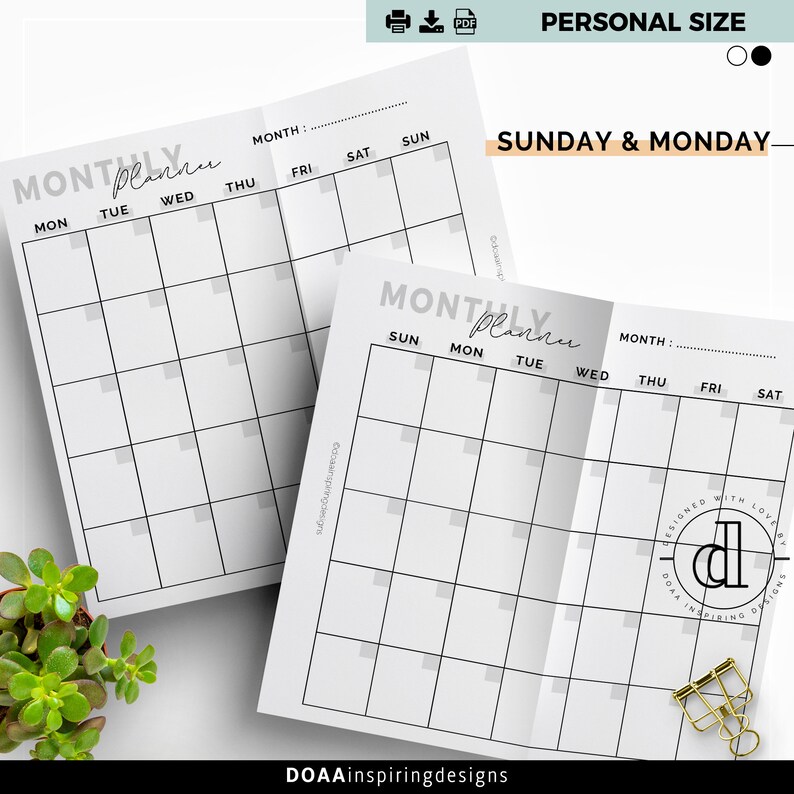 Blank Monthly planner printable Foldout monthly planner Etsy