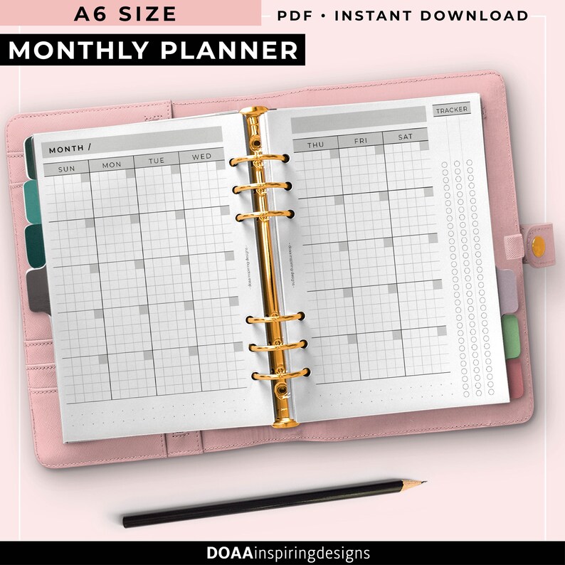 A6 Monthly planner MO2P A6 planner inserts monthly tracker Etsy
