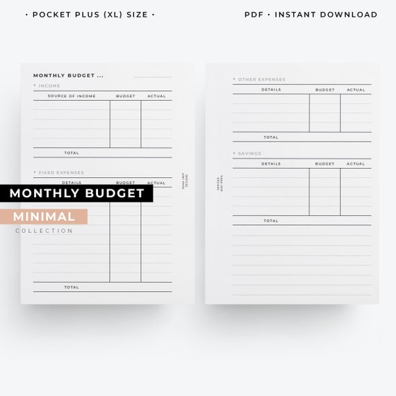 Pocket Plus Monthly Budget Printable: Minimal Finance Planner (Digital Download)