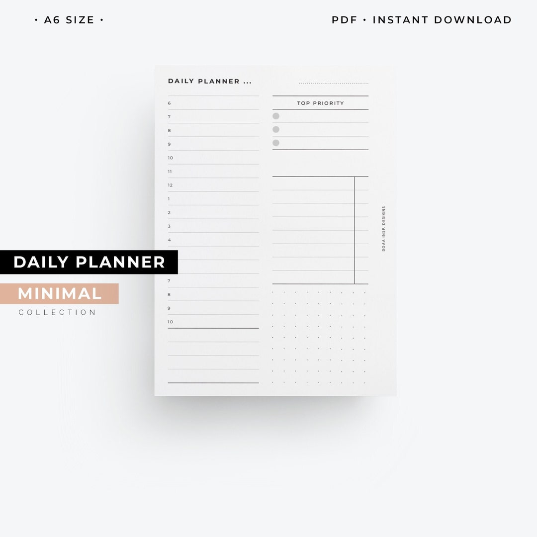 A6 Day Planner Printable, Daily Agenda With Hourly Schedule - Etsy