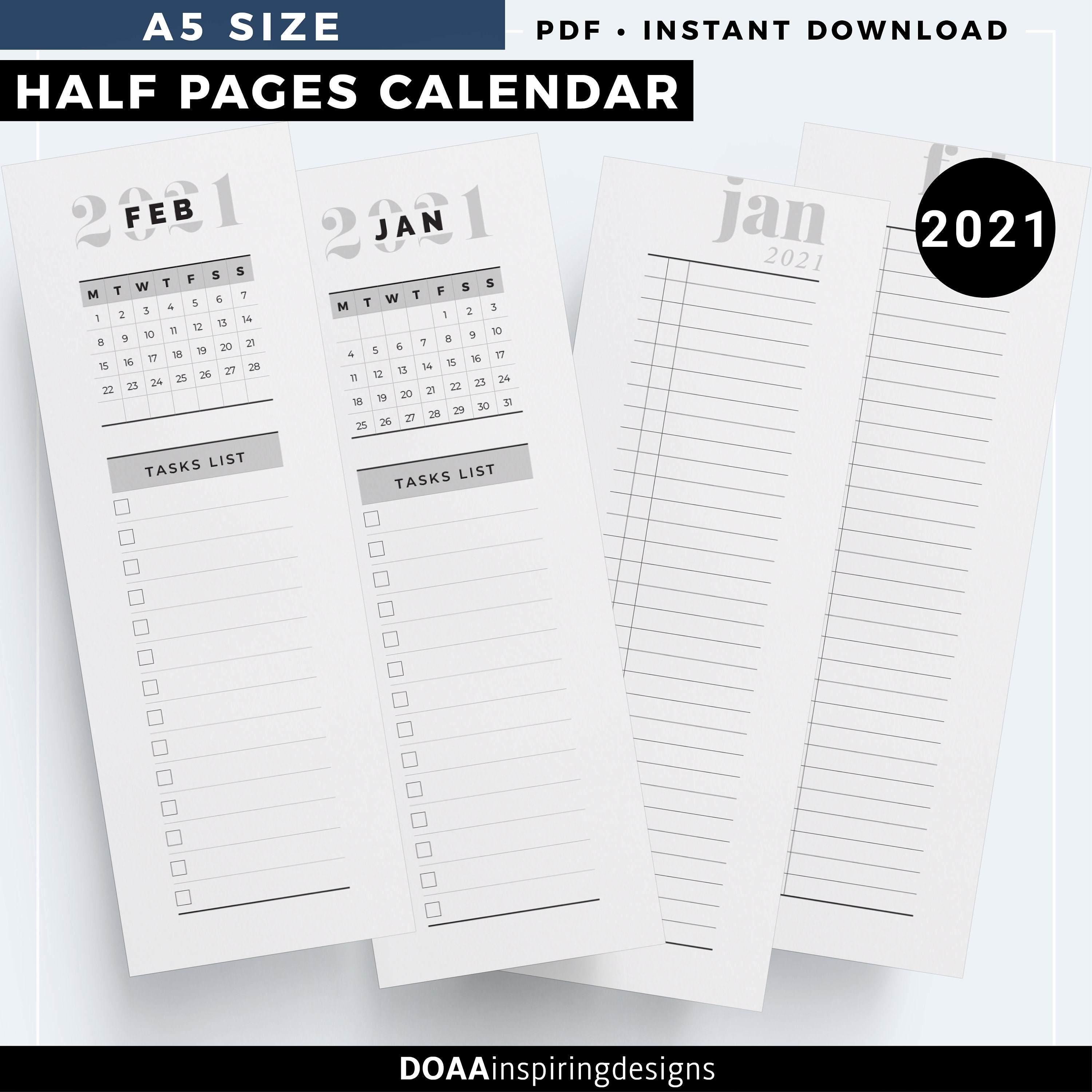 a5 half page monthly calendar 2021 monthly planner printable etsy