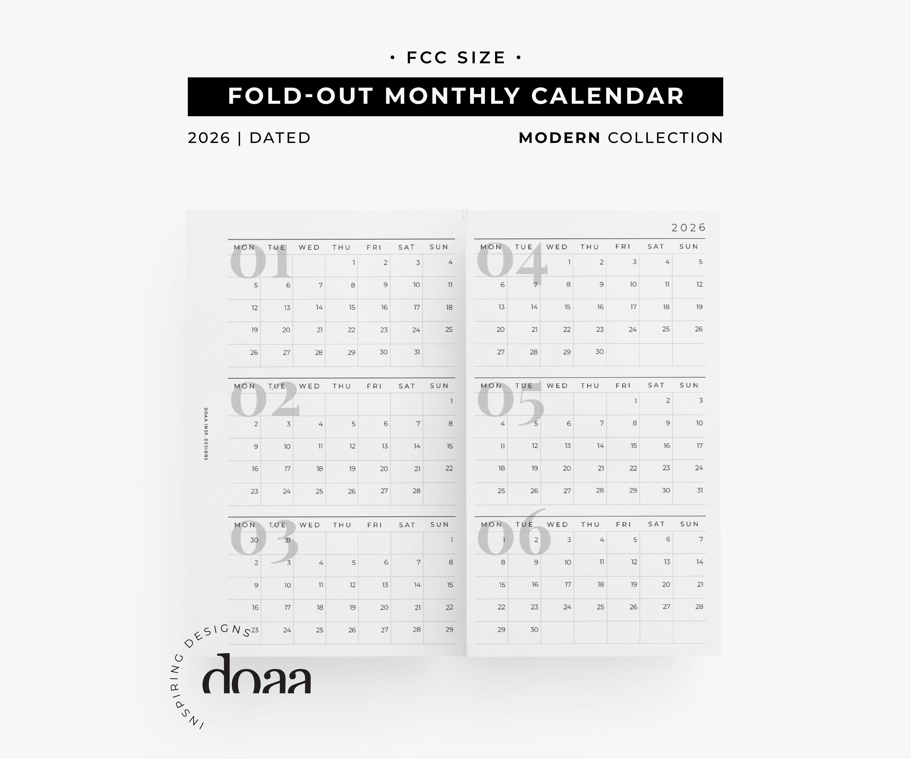 2026 FCC Foldout Monthly Calendar Printable Planner | Modern Collection ...