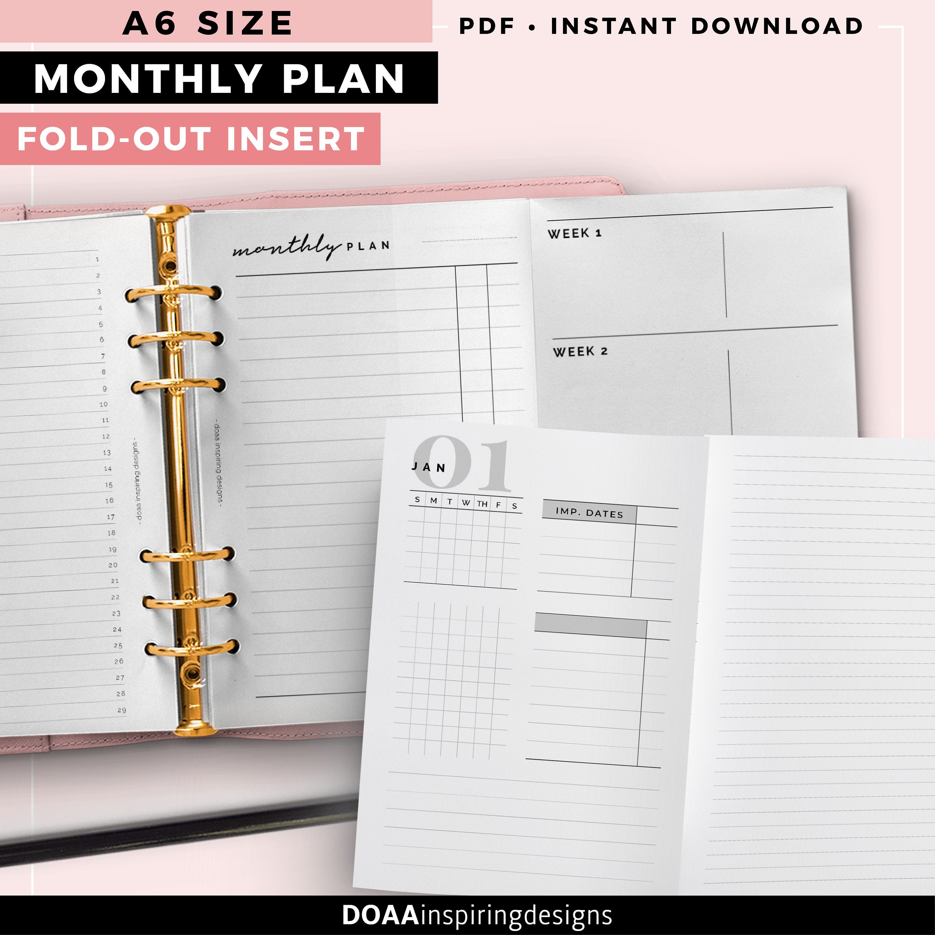 A6 foldout monthly overview insert A6 planner refill Etsy