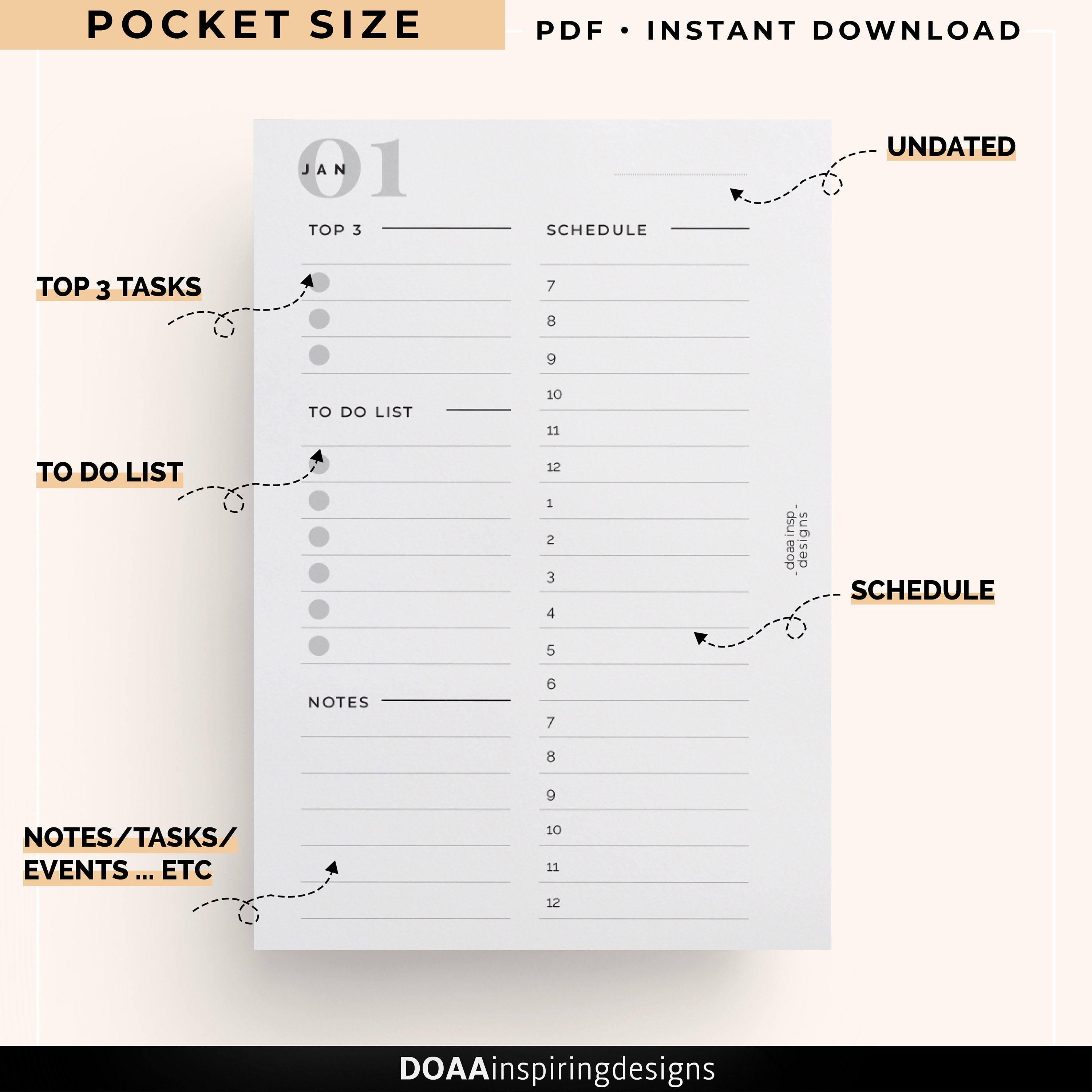 Pocket size Daily planner printable Pocket daily agenda Etsy