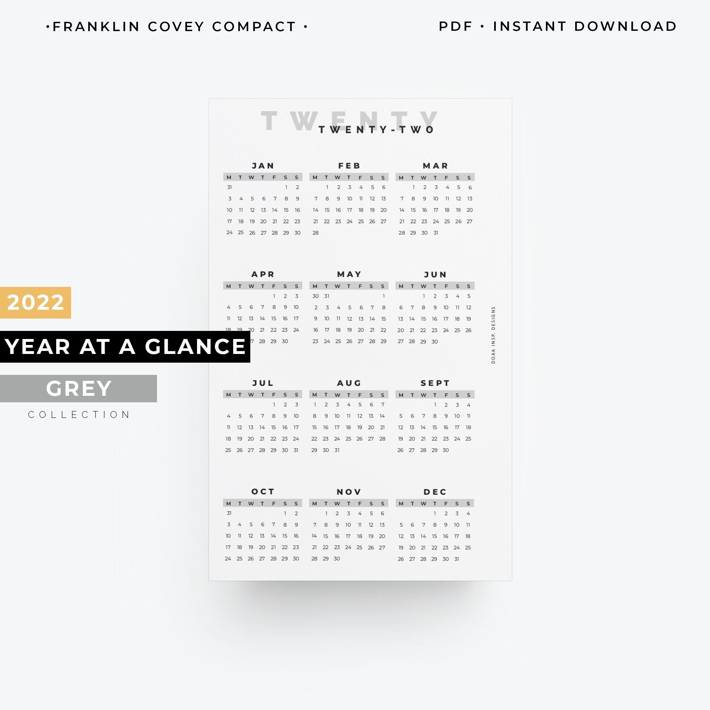 Fcc Schedule 2022 Fc Compact 2022 Yearly Calendar 2022 Fcc Year At A Glance | Etsy
