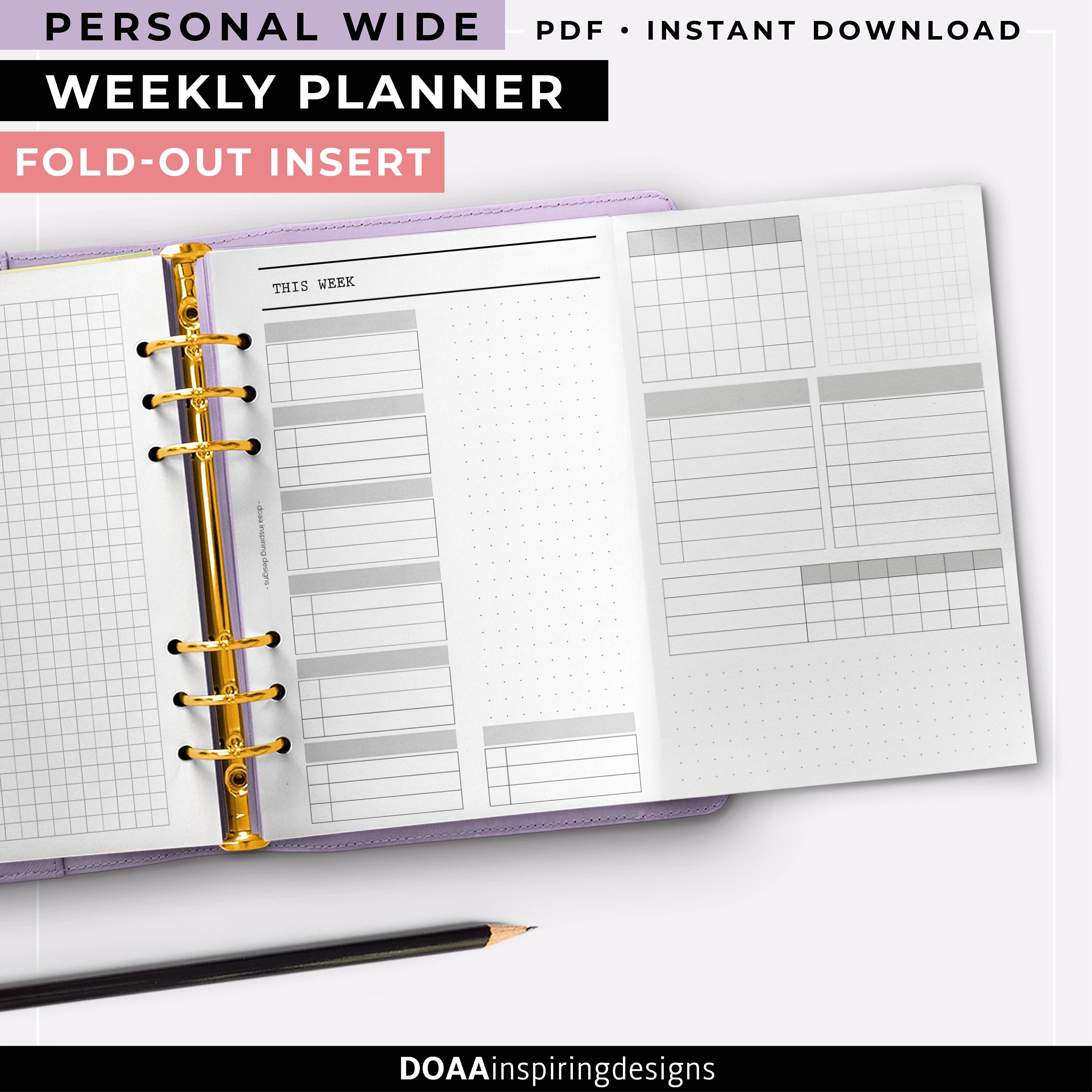 Foldout weekly planner inserts Personal wide rings inserts Etsy