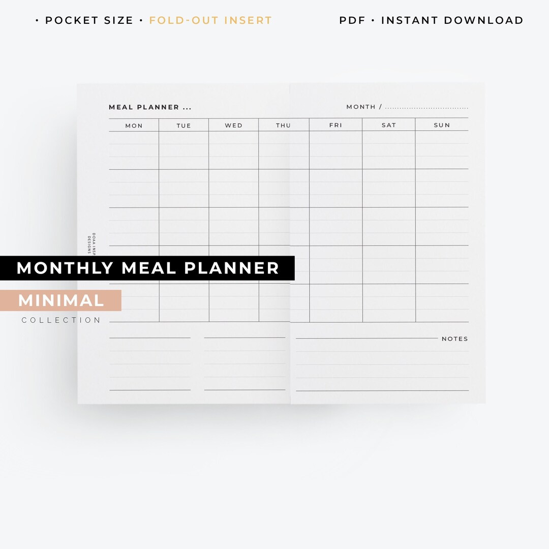 Pocket Size Foldout Monthly Meal Planner Insert, Meal Plan Printable - Etsy