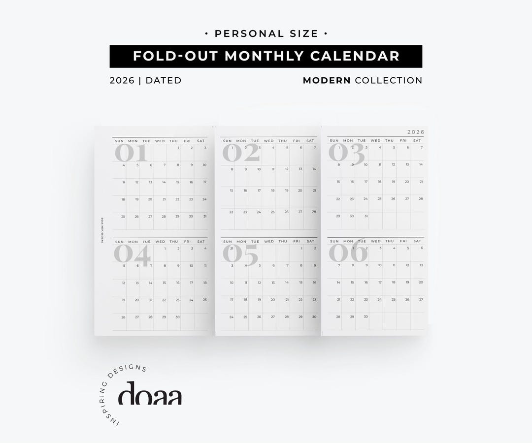 2026 Personal Foldout Monthly Calendar Insert | Modern Printable - Etsy