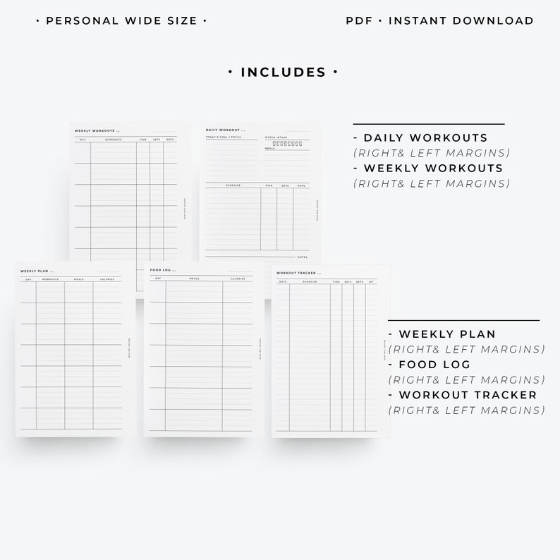 Personal Wide Fitness Planner Printable Health Planner Diet Etsy