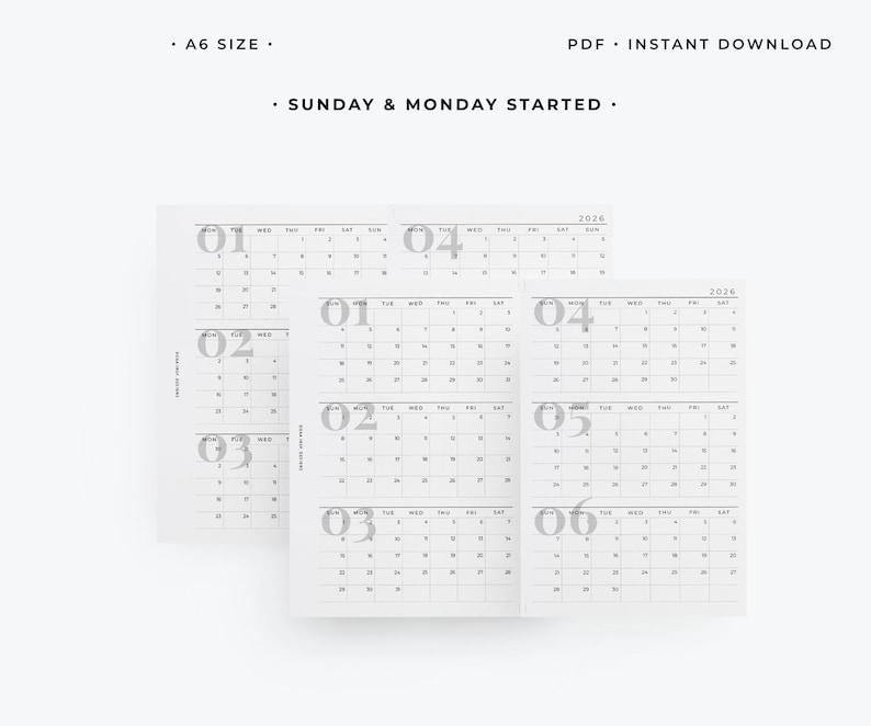 2026 A6 Foldout Monthly Calendar Insert | Modern Printable - Etsy