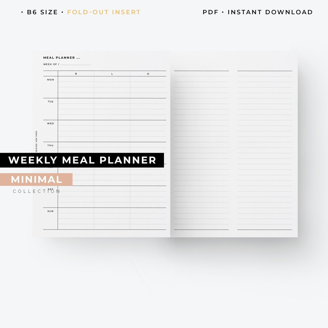 Foldout Weekly Meal Planner B6 Size, Meal Planning Printable - Etsy
